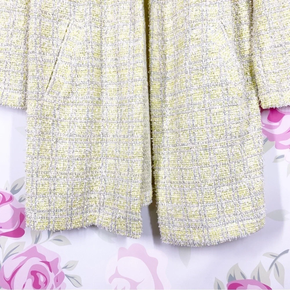 Melloday Yellow Silver Metallic Textured Open Front Longline Duster Jacket L